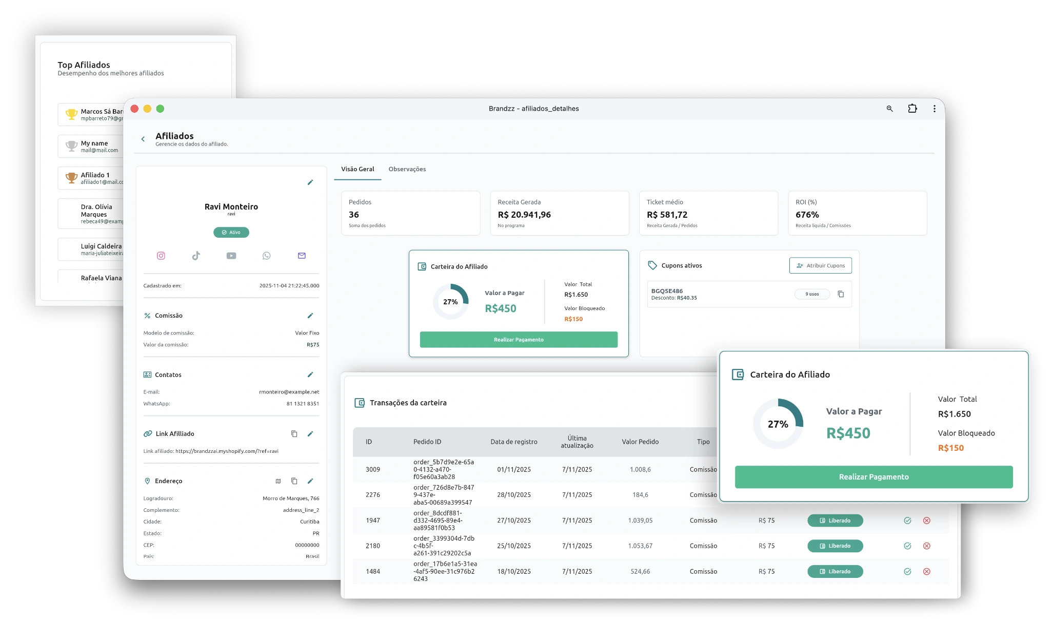 Gestão Automatizada - Captura de tela da interface mostrando WhatsApp automático, cupons inteligentes e ações p